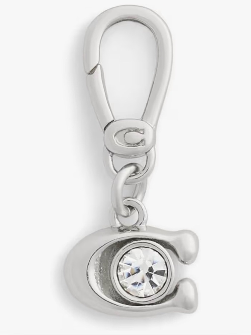 NWT COACH Silver Rhodium Purse Charm Pendant with Crystal. INCLUDES DUST BAG.